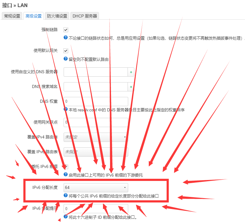 设置lan口前缀